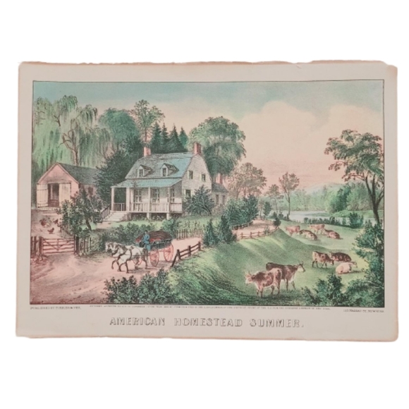 Currier & Ives American Homestead Summer Original Colored Lithograph Prints - Picture 2 of 5